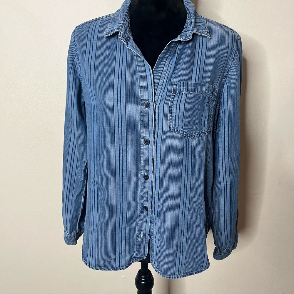 Cloth & Stone Anthropologie Women’s‎ Blue Denim Striped Button-Down Shirt Sz S